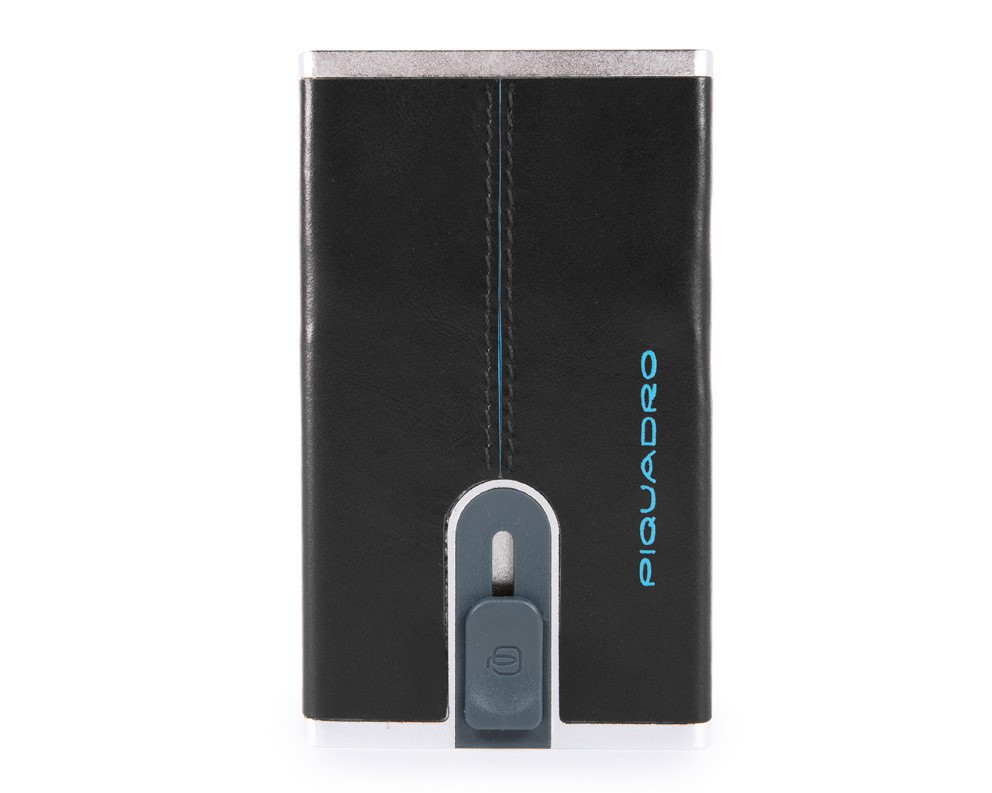 Porta carte di credito con sliding system RFID Blue Square Nero