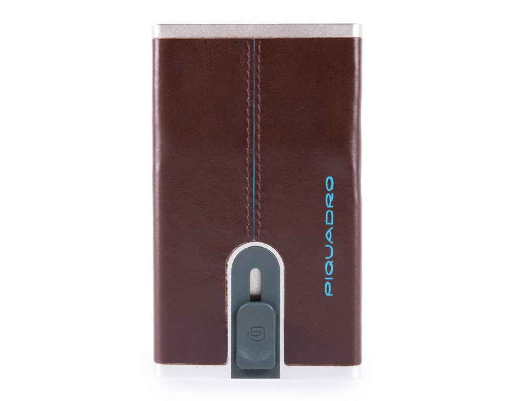 Porta carte di credito con sliding system e porta banconote RFID Blue Square Mogano
