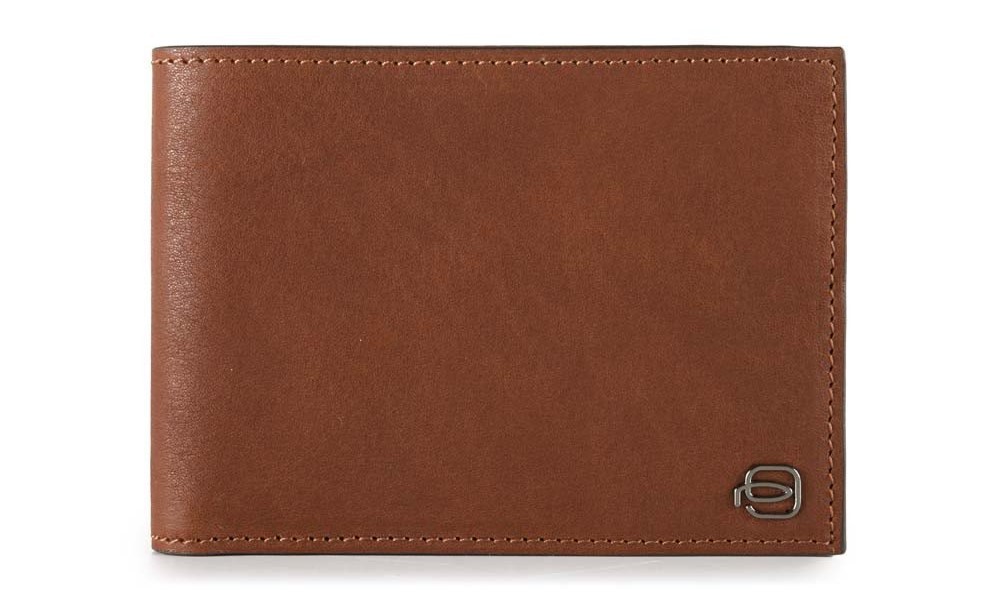 Portafoglio uomo con portamonete e porta 4 carte di credito RFID Black Square Cuoio Tabacco